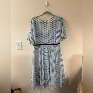 Hobbs London Dress light blue with navy blue dots.